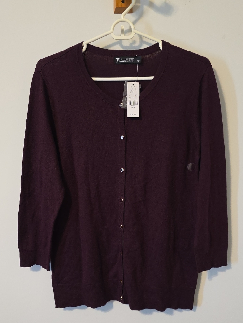 NWT 7th Avenue New York & Company  Deep Plum Button-Front Cardigan Size Large